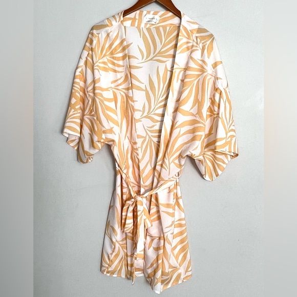 Maison Du Soir Magnolia Luxe Palm Leaf Kimono Robe Beach Pool Cover Up Sz M / L - Picture 2 of 8